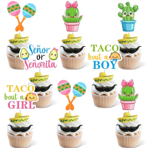 Adornos de revelación de género para cupcakes en fiestas mexicanas de baby shower