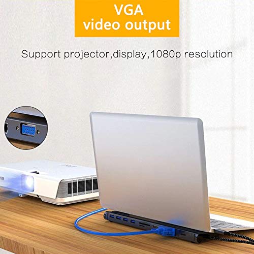 Image of Tobo USB C Hub 12-in-1 Docking Station with DisplayPort 4K, HDMI 4K, VGA, 3 Port USB 3, USB-C PD 100W, Audio 3.5mm, SD /TF Card Reader, Ethernet, For MacBook Pro, Air, iMac, Mac Mini, iPad all Thunderbolt 3(USB-C-12 IN 1) - TD-152TC