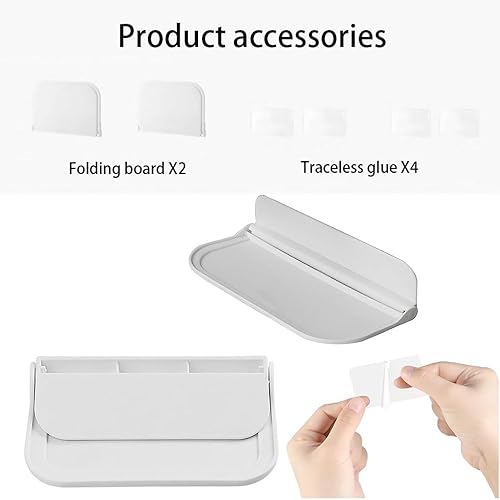 Miniatura 3 de Estante plegable para baño, 2 piezas, para baño, toalla de pared, herramienta práctica, sin perforaciones, para dormitorio, mesita de noche, soporte