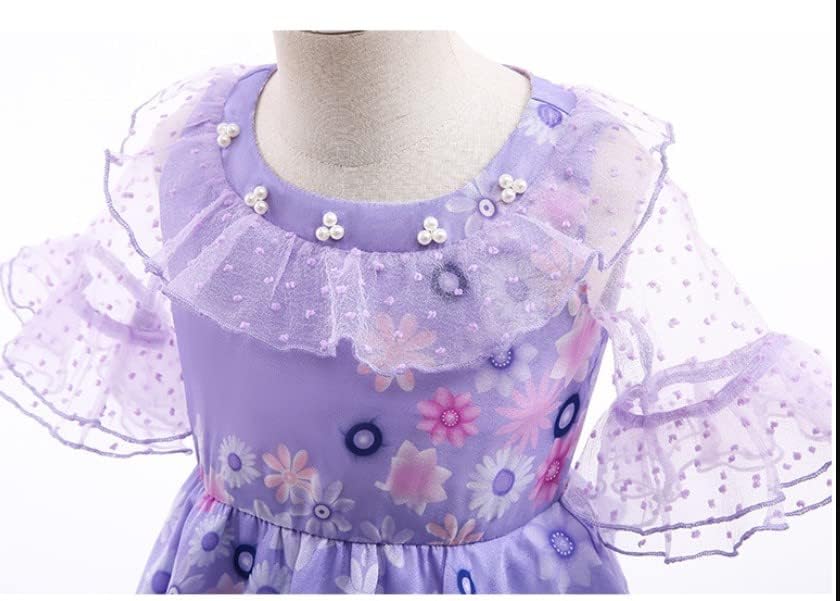 Vista 4 de Choadam Vestido Mirabel para niñas, vestido Isabela, vestido Mirabel Madrigal, peluca Mirabel, con lentes