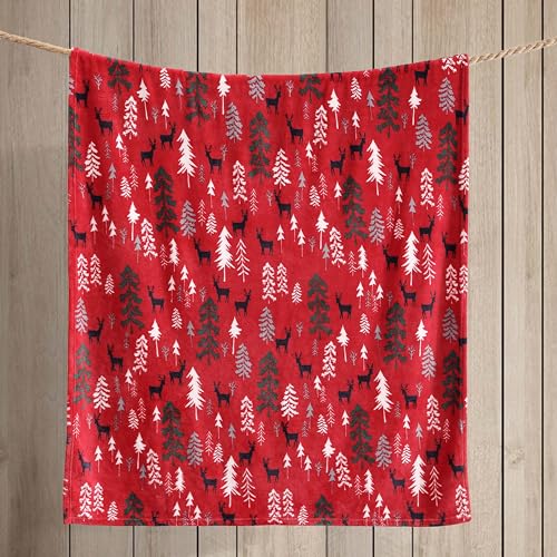 Image of Eddie Bauer - Throw Blanket, Ultra-Soft & Reversible Plush Bedding, Blanket for Couch & Bed (Deer Woods Red, 50 inch x 60 inch)