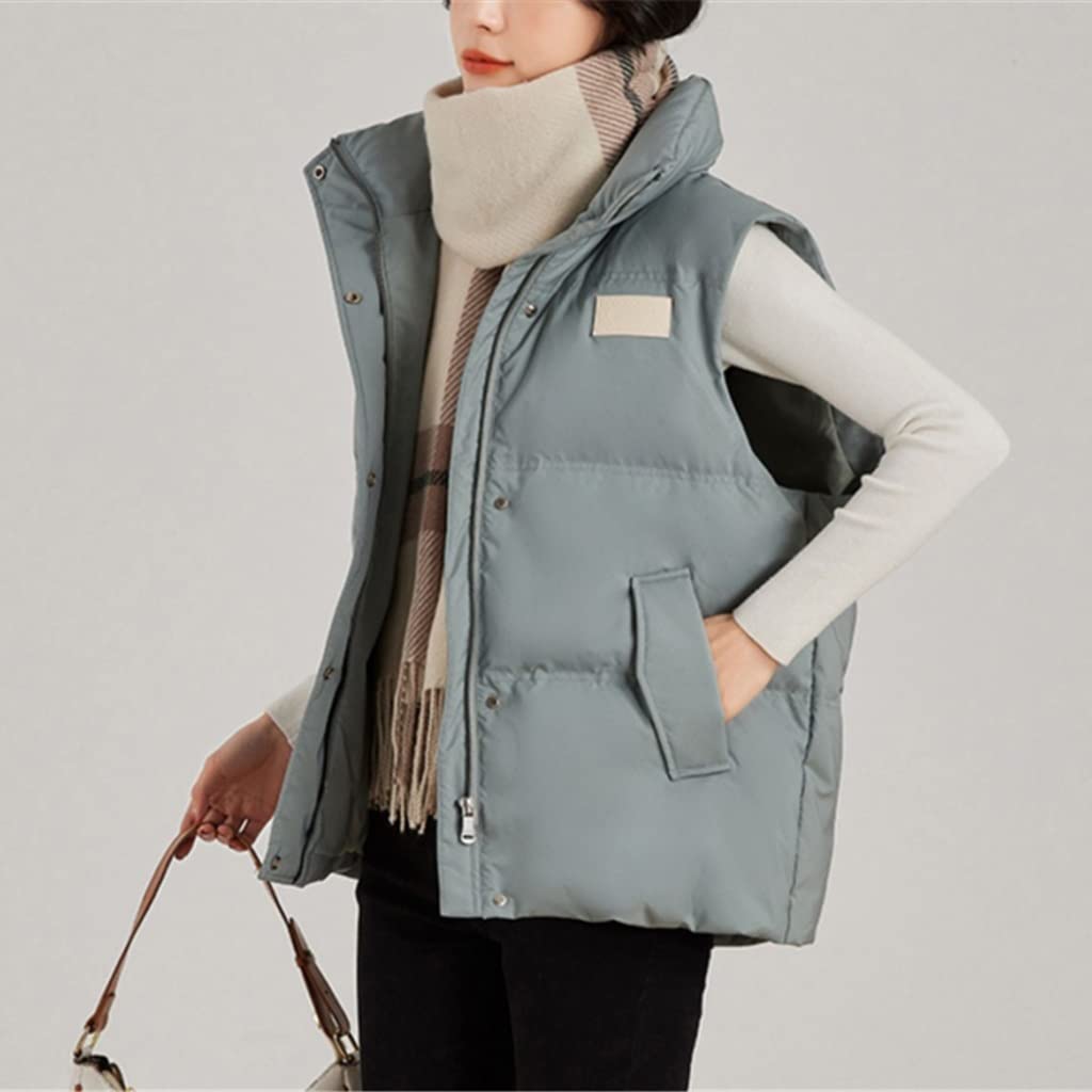 JJZXD Down Vest Female Short Section Pink/green Autumn And Winter Hundred  Collar Fashion Temperament Casual Loose Jacket (Color Vert, Size S)