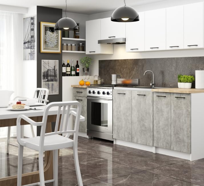 BDW - Armoire de Cuisine Avec Portes et Plan de Travail - 80 cm de Large, 85 cm de Haut - Meuble Individuel (Blanc/Béton)