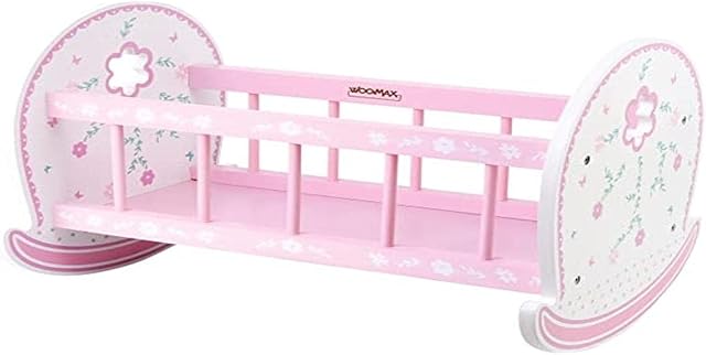 COLORBABY WOOMAX 46474 Wooden Cot 30-40 cm 47.5 x 35 x 35 cm Pink and White Doll Bed, Wood, Recyclable, from 3 Years