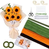 Pfeifenreiniger Blumen Set Sonnenblumen, Aeelike Pfeifenreiniger Set mit Anleitung, Blumen Pfeifenreiniger Set mit Geschenkband, Pipe Cleaner Flower Set Geeignet für Chenille Handwerk Kreationen