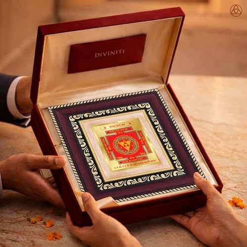 Image of DIVINITI Siddh Energised Kanakdhara Yantra | 24k Gold Plated Foil Prosperity Vastu Frame for Home, Office & Puja Room | Spiritual Yantra for Wealth, Prosperity & Abundance (14 X 13 CM)
