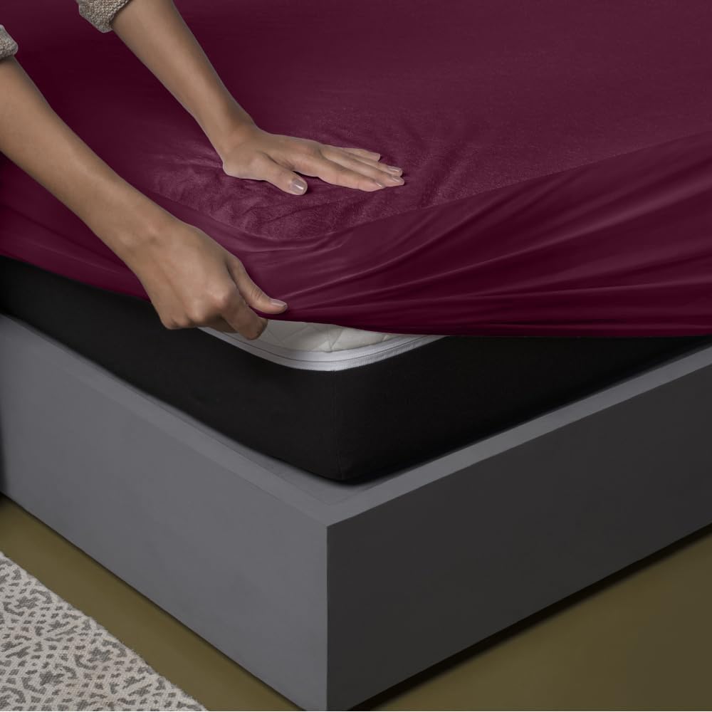 Billiondesigner 100% Terry Cotton Bed Protector Waterproof for Baby Elastic Fitted Waterproof Mattress Protector Double Size Breathable Bed Cover & Mattress Cover Double Bed 200 GSM (78 X 48, Maroon)-image-1