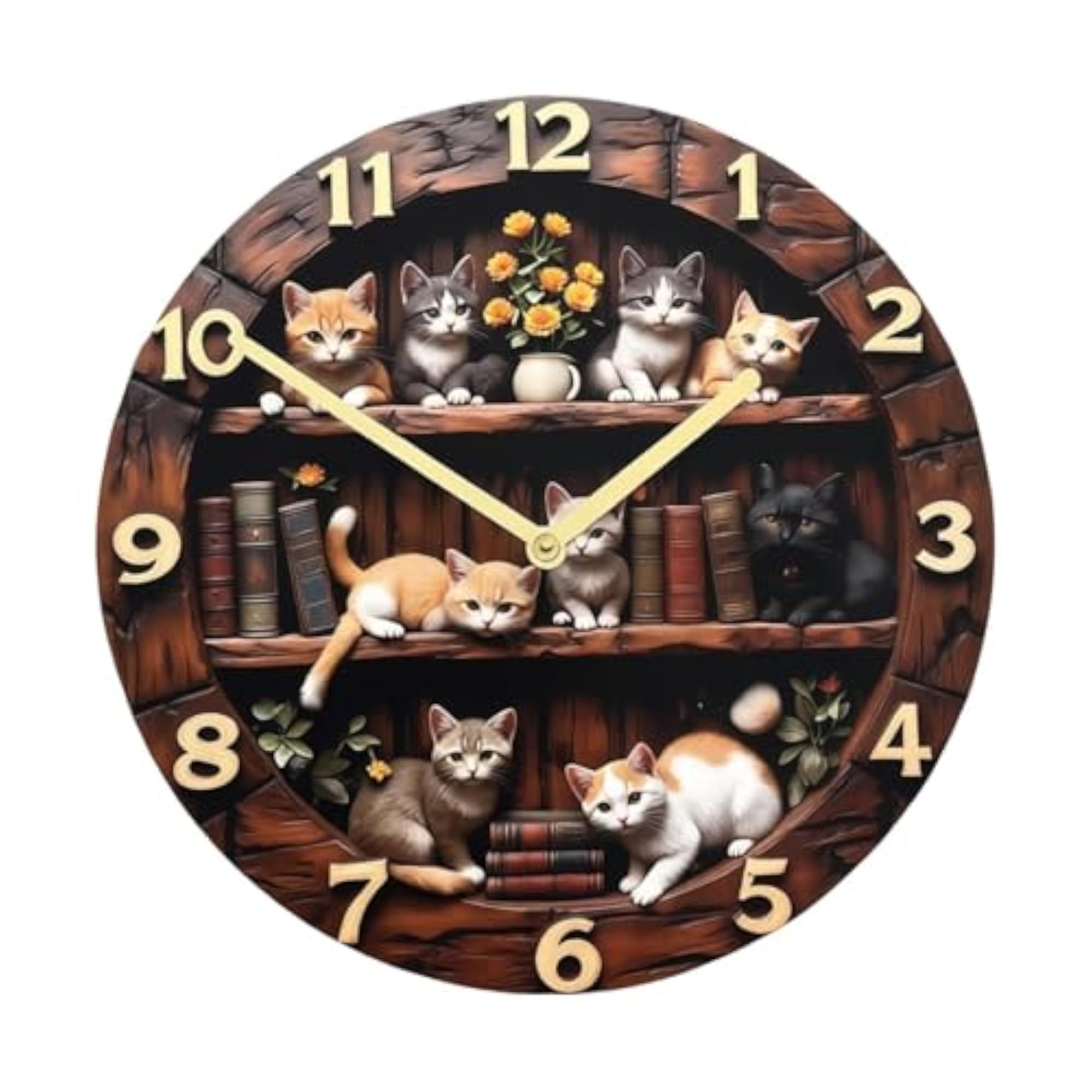 Cat Pattern Hanging Wall Clock Modern for Coffee Shop