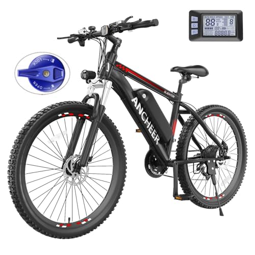 ANCHEER 26" Electric Bike for Adults, Peak 750W Ebike, 20/22MPH Electric Bicycle with 48V 374Wh / 48V 499Wh Battery(3H Fast Charge), LCD Display, Front Suspension, UL2849 Compliant, Red Gladiator