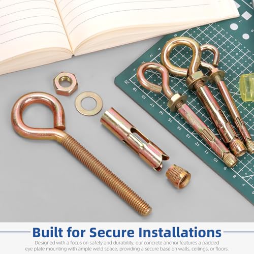 Image of Glarks 8pcs M8 Concrete Eye Bolts, Carbon Steel Expansion Screws Closed Hook Bolts, Colored Zinc Plated Expansion Eye Bolt Screw Anchor for Wall Masonry Concrete Expansion Heavy Duty Bolts
