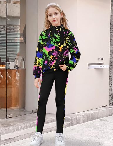 Girls Clothes Tie Dye Quarter-zip Sweatshirt + Camo Sweatpants Girls Clothing Sets 2 Piece Fall Winter Outfits 7-14T4