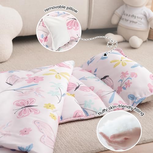 Image of PHF Soft Toddler Nap Mat with Removable Pillow, Rollup Design Kids Sleeping Mat, Slumber Bags for Girls, 55 inchx23 inch Toddler Sleeping Bag for Daycare Preschool Travel Camping, Butterfly