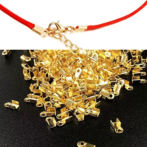 1000 PCS Clamshell Crimp Fold Over Cord Ends Cord Tips Leather Rope Ending Caps for DIY Bracelet Necklace Crafts Jewelry Making(Gold)