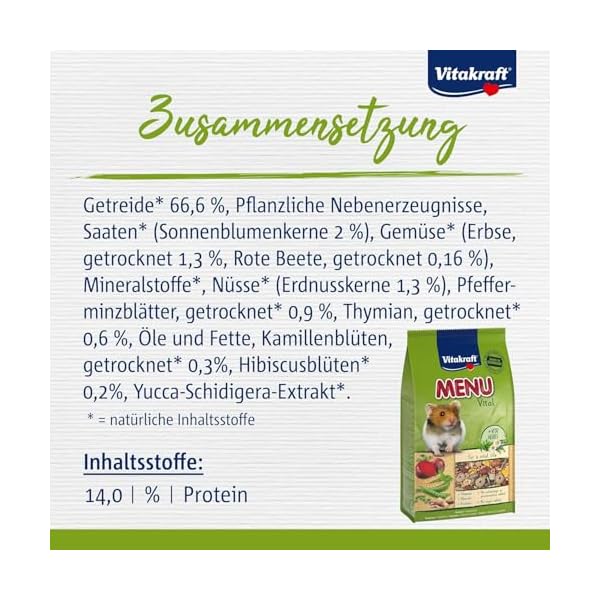Vitakraft Menu Vital, Hamster Futter, mit Gemüse, mit Nüssen, mit lebenswichtigen Vitaminen und Mineralien, ohne Zusatz von Zucker und Getreide (1x 1kg) – Bild 6
