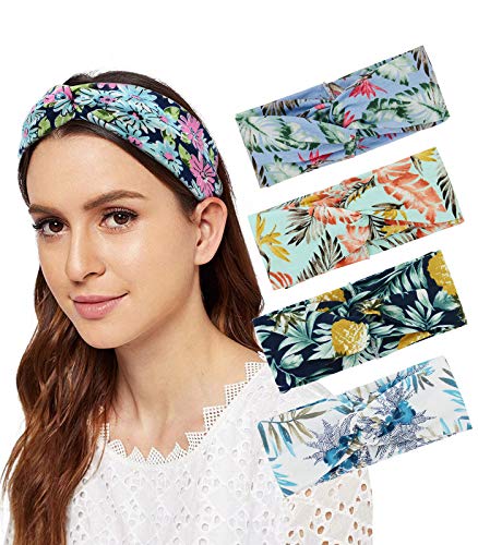 Durio Women Headband Hair band Boho Floal Style Criss Cross Head Wrap Hair Band 4 Pack A