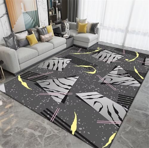 Tapis salon lavable gris 300x400 grand format motif rayé moderne