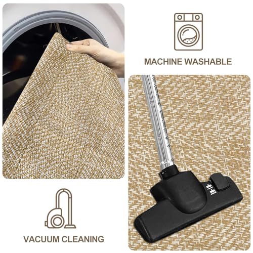 LEEVAN Washable Area Rug 4x6, Hand-Woven Cotton Living Room Rug, Tan/Cream Braided Bedroom Rug, Farmhouse Indoor/Outdoor Floor Carpet for Patio, Nursery, Office, Playroom, Dining Room - Image 5