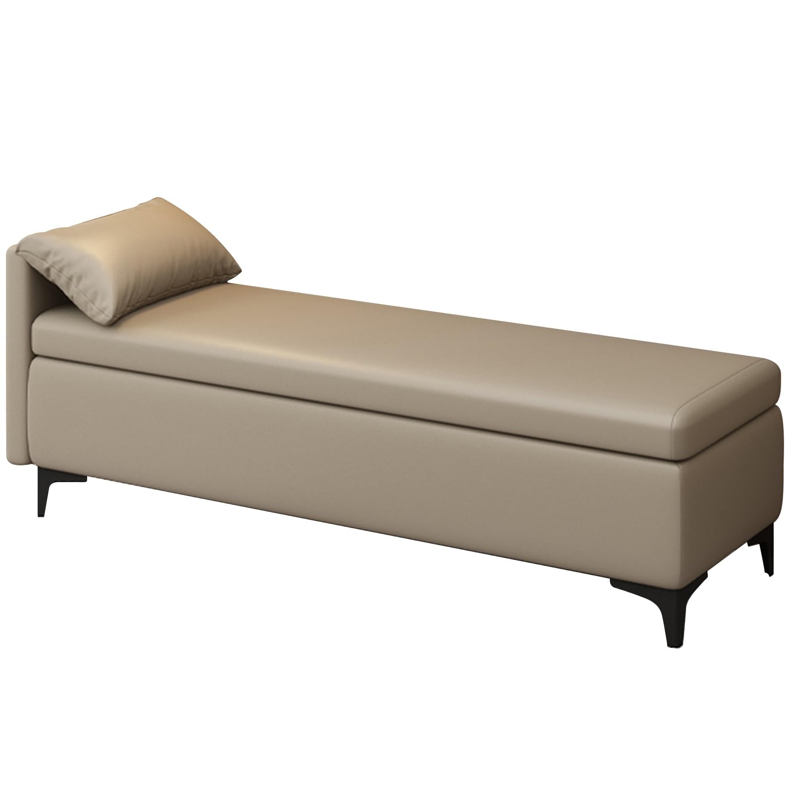 MSHGSKU PU Upholstered Storage Bench 31.49in Metal Frame Folding Ottoman 150kg Capacity Shoe Rack Entryway & Bedroom Seating Khaki Color Stylish & Functional