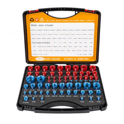 70 Pcs Nut and Bolt Thread Checker, 37 SAE 33 Metric Detachable Gauge Set