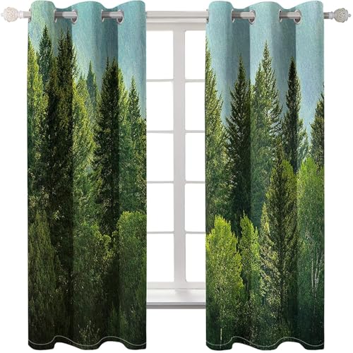 Homxi Cortinas Blackout de Salón 2 Paneles Modernas,2 x 137W x 214H CM,Cortinas de Comedor con Ojales Paisaje de Árboles Cortina Salon Verde