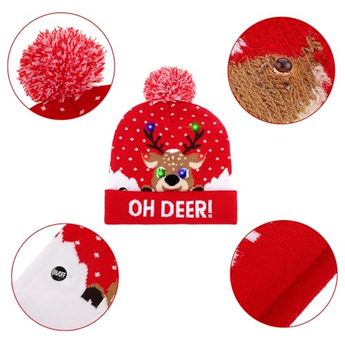 2 Pieces LED Light up Christmas Hat Lights Scarf Set Xmas Flashing Beanie Cap Knitted Scarf for Christmas Holiday Party3
