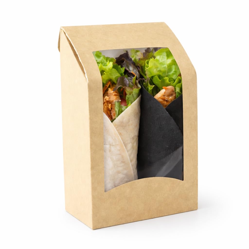 Envase de cartón kraft para wraps caja de cartón vertical con ventana PacknWood 210WRAPXP