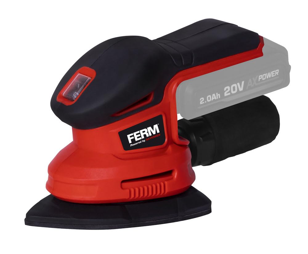 FERM AX-Power Ponceuse Delta sans fil - 280W - Vitesse variable - 6 feuilles abrasives - Adaptateur aspirateur - Softgrip - Pour bois et métal - Sans batterie ni chargeur