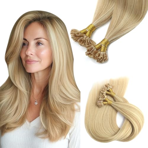 SURNEL Extension Keratine Cheveux Naturel Balayage Brun Doré à Blonde Extension Cheveux Naturel Keratine #27P613 1g/Meche 50g/50Meche 50cm U Tip Remy Human...