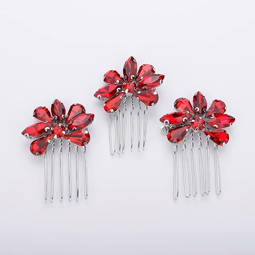 Miniatura 9 de Teyglen Juego de peines simples de cristal para novia, boda, peineta hecha a mano, rojo, azul, negro, cristalino, peinetas laterales para el cabello