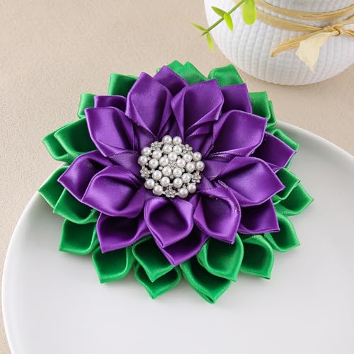 Image of Purple Green Corsage Flower Delta Violet Pin Greek Women Sorority Servcie Lady Soror Brooch Jewelry