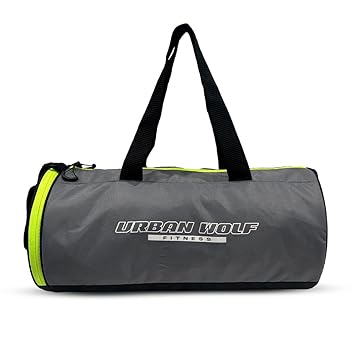 Urban Wolf 26L Gym Duffle Bag | Unisex Grey & Green Zipper | Separate Shoe Compartment | Quick Access Pocket | Durable Polyester | Multi-Functional Sports & Travel Bag | Dimensions 49x23x23 cm