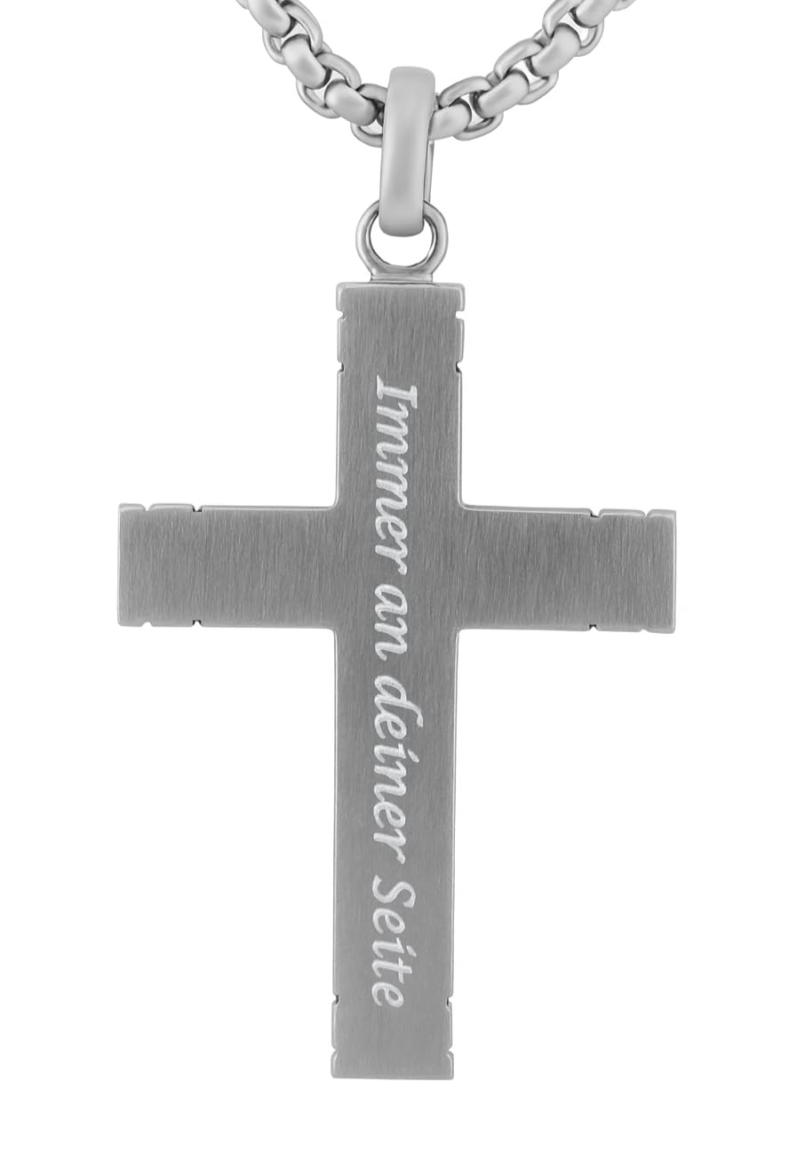 Personalisierte Kette mit Gravur Edelstahl 60 cm mit Anhänger Kreuz Holz - Personalisierte Halskette für Männer und Frauen - Personalisierter Schmuck Damen Herren