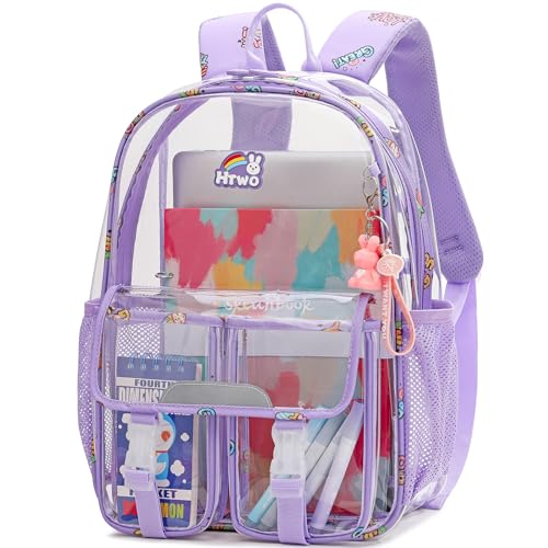 HTWO Clear Backpack for School Heavy Duty Transparent Bookbag for Girls Gift Stadium See Through Backpacks for Women Teenage Travel bags(Purple)