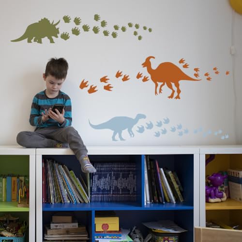 SUPERDANT Dinosaur Wall Decals Dinosaur Themed Wall Stickers Dinosaurs' Paw Print Vinyl Art Dinosaur Clings Removable Decals Peel and Stick DIY Wall Art for Kid's Boy's Room