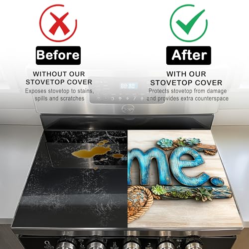 Image of Nuxovilar Stove Top Cover for Electric Stove, 20x28 Inch Polyester Glass Cooktop Protector Home with Heart Ornament Design, for Kitchen Decor & Daily Use
