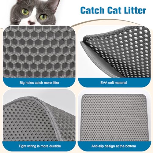 Katzentoilettenmatte 45 x 60 cm, doppellagige, rutschfeste, katzenmatte katzenklo, matte für katzenklo, katzen matte für toilette, wasserdichte Katzentoilettenmatte, (grau)