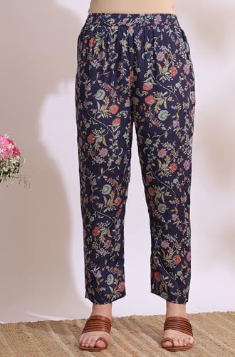 Image of W for Woman Reef Blue Floral Printed Modal Straight Kurta, Pants and Dupatta Set