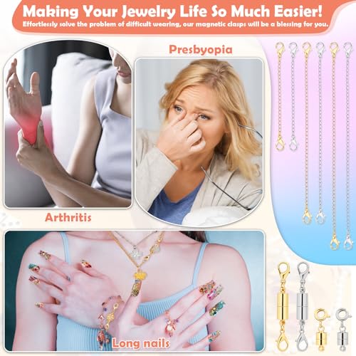 Image of ROADPLUM 30 Pcs Magnetic Necklace Clasp & Extender Chain Set, 5 Styles Strong Magnetic Jewelry Clasp with 5 Sizes Extender for Necklaces Bracelet Connector, Easy to Use for Women, Gold & Silver
