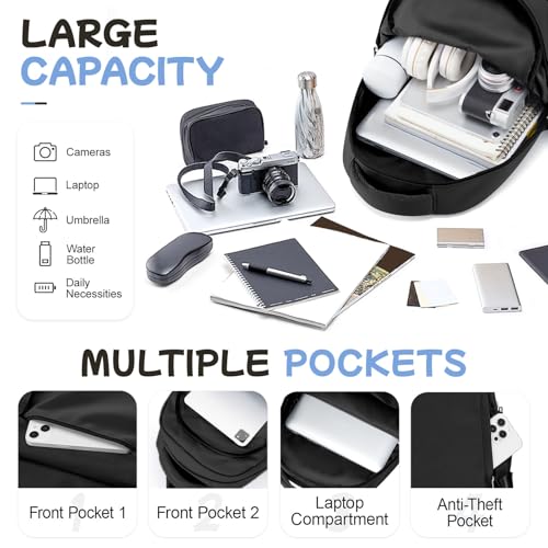 WEPLAN School Backpack Womens School Bags for Teenage Girls Boys Secondary Schoolbag Unisex Casual Daypack College Backpack Laptop Rucksack Bags College Bookbag Lightweight Rucksack Travel Work,Black - Image 3