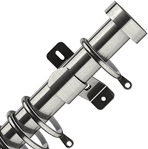 Swish Elements Stud 28mm Complete Metal Curtain Pole Set, Satin Steel, 300cm