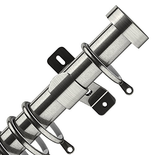 Swish Elements Stud 28mm Complete Metal Curtain Pole Set, Satin Steel, 300cm