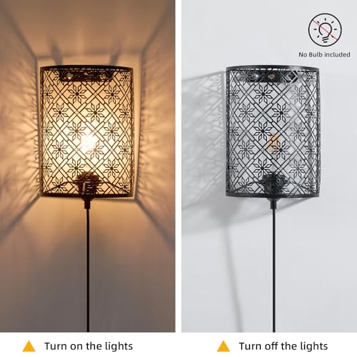 Image of Plug in Wall Sconces Set of Two, Industrial Vintage Wall Light with On /Off Switch, UL Certified Laser-Cut Metal Shade Wall Lamp for Bedroom, Living Room, Hallway, Porch Lighting