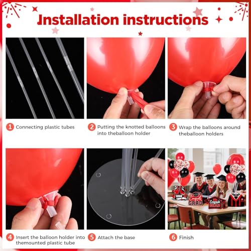 Image of 6 Sets 2026 Graduation Balloon Stand Kit for Table Black Red Balloon Class of 2026 Congrats Grad Table Centerpiece Grad Prom Themed Decoration for Grad School College Ceremonies Party Supplies