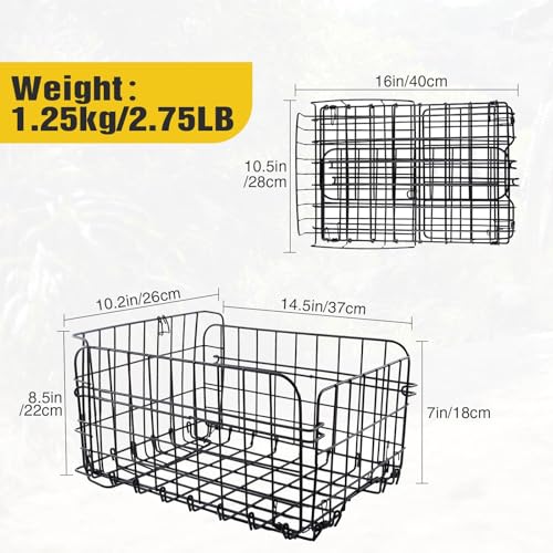 Fahrradkorb Hinten Fahrradkörbe stabil faltbar Fahrradkorb mit Gepäcknetz Hundekorb Fahrrad Hinten für Gepäckträger, Bike Basket aus Metall (Fahrradkorb mit Tasche)