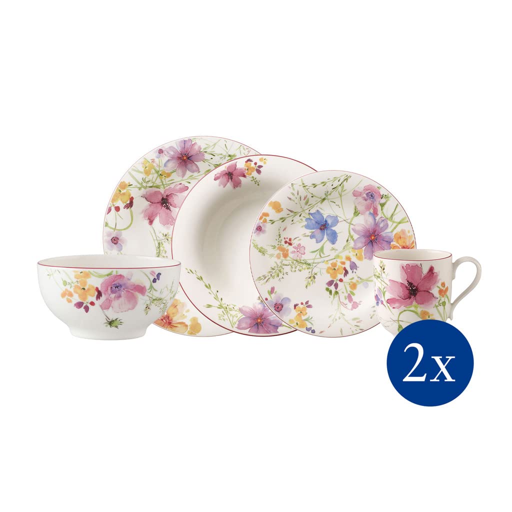 Villeroy & Boch - Mariefleur Starter-Set 2 Personen Bunt, Spülmaschinenfest, Mikrowellensicher, Geschirrset, Geschirr Set Blumendekor, Tafelservice, Essgeschirr, Kombiservice, Premium Porzellan