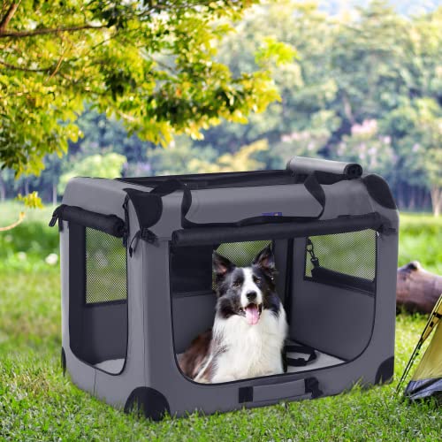 Petprsco Portable Dog Crate, Collapsible Dog Travel Crate 32X23X23 With Soft Blanket Foldable Bowl And A Poop Bag With Dispenser For Medium & Large Dogs #TOP1