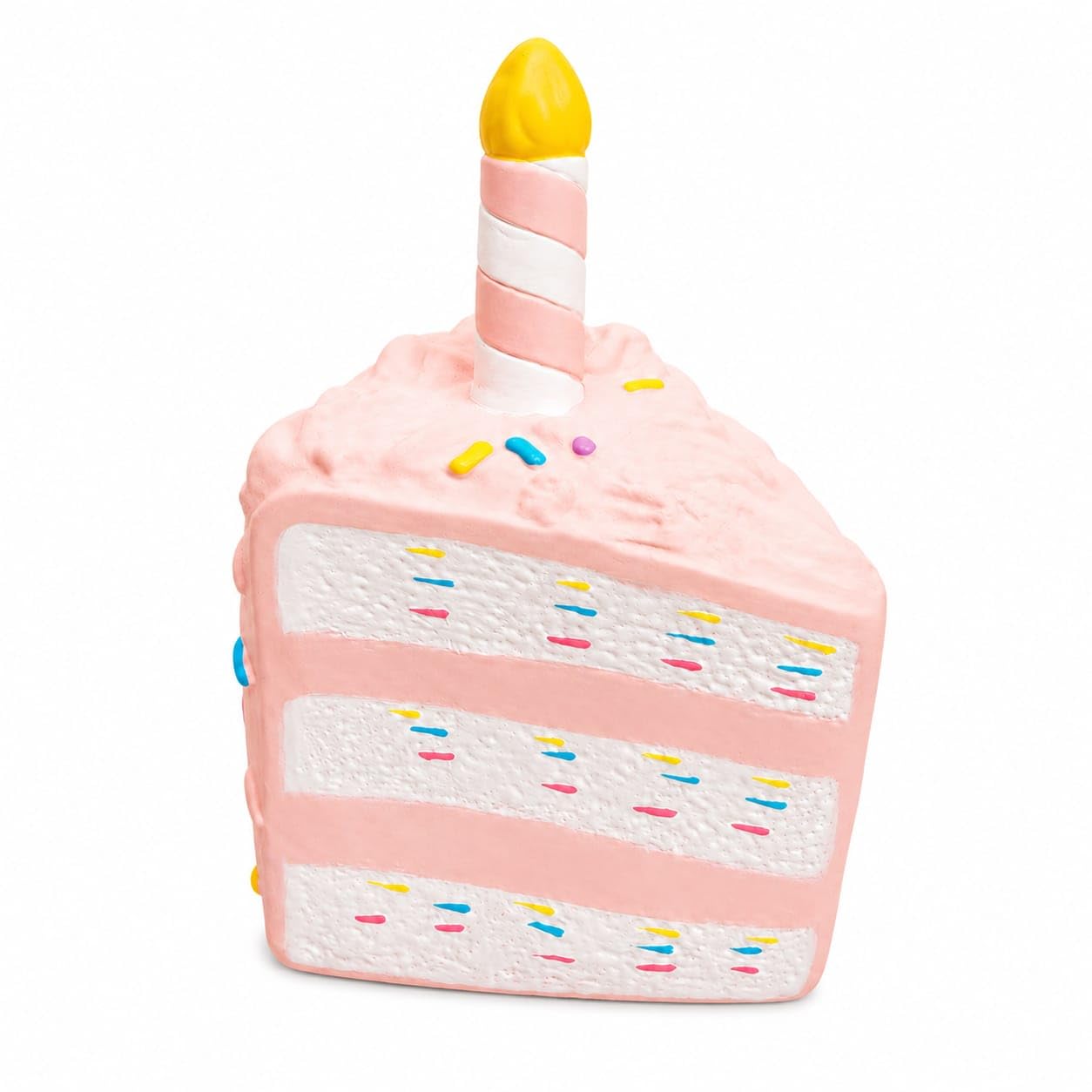 Birthday Cake Squeaky Rubber Dog Toy - Soft Rubber Interactive Chew & Fetch Toy for Puppies and Dogs - Pink
