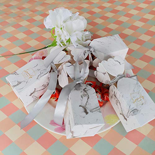 Lontenrea 50 Pcs Candy Boxes Wedding Birthday Party Favor Gift Box with 50pcs Silver Ribbons Decoration - Thumbnail 5