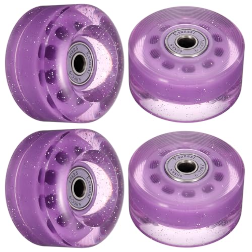 M METERXITY 4 Pack Skate Wheels - PU Quad Skate Fitting Wheels with Bearing, Apply to Double Row Roller Skating/Skateboard (Shine Purple)