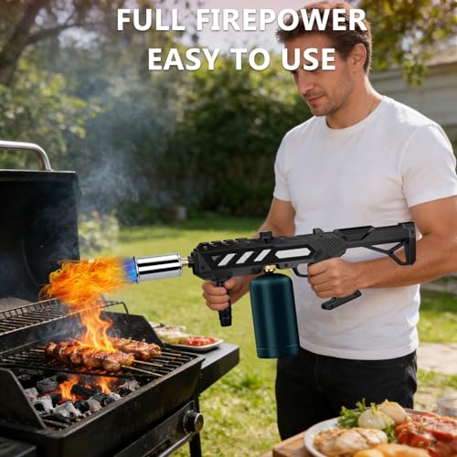 Image of Powerful Propane Torch with Detachable Design, Adjustable Flame Kitchen Blow Torch, Flamethrower Gun Torch Burner for BBQ, Searing Steak, Welding, Camping Charcoal Lighter (Tank Not Included)